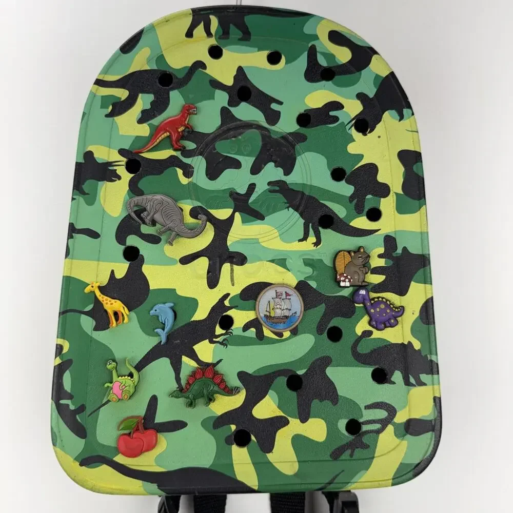 Crocs Kids Green‎ Dinosaur Camo Mini Backpack Dino Jibits Charms Lightweight